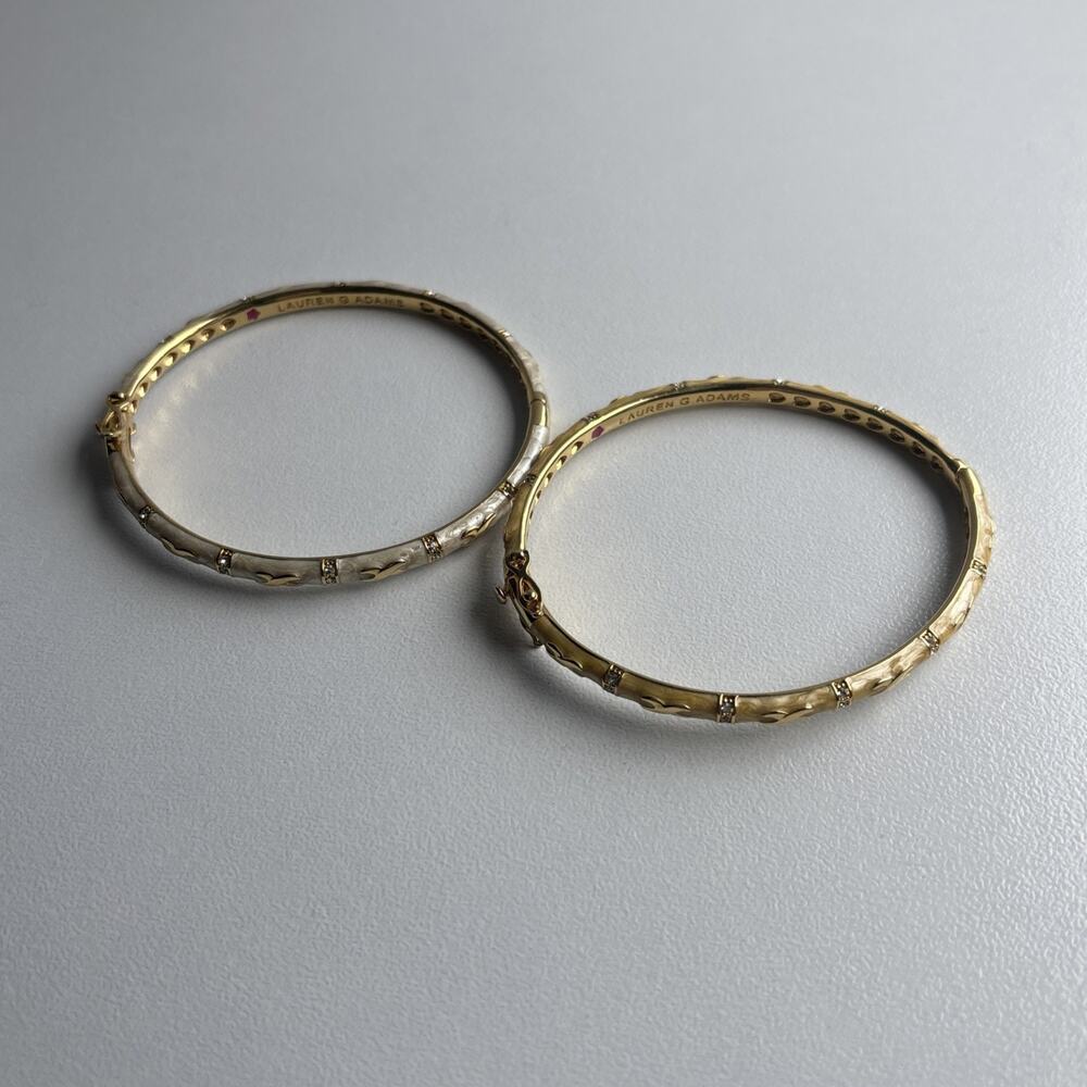LAUREN G ADAMS Hinged Enamel Bracelet Bangles Set of 2 Gold Tone